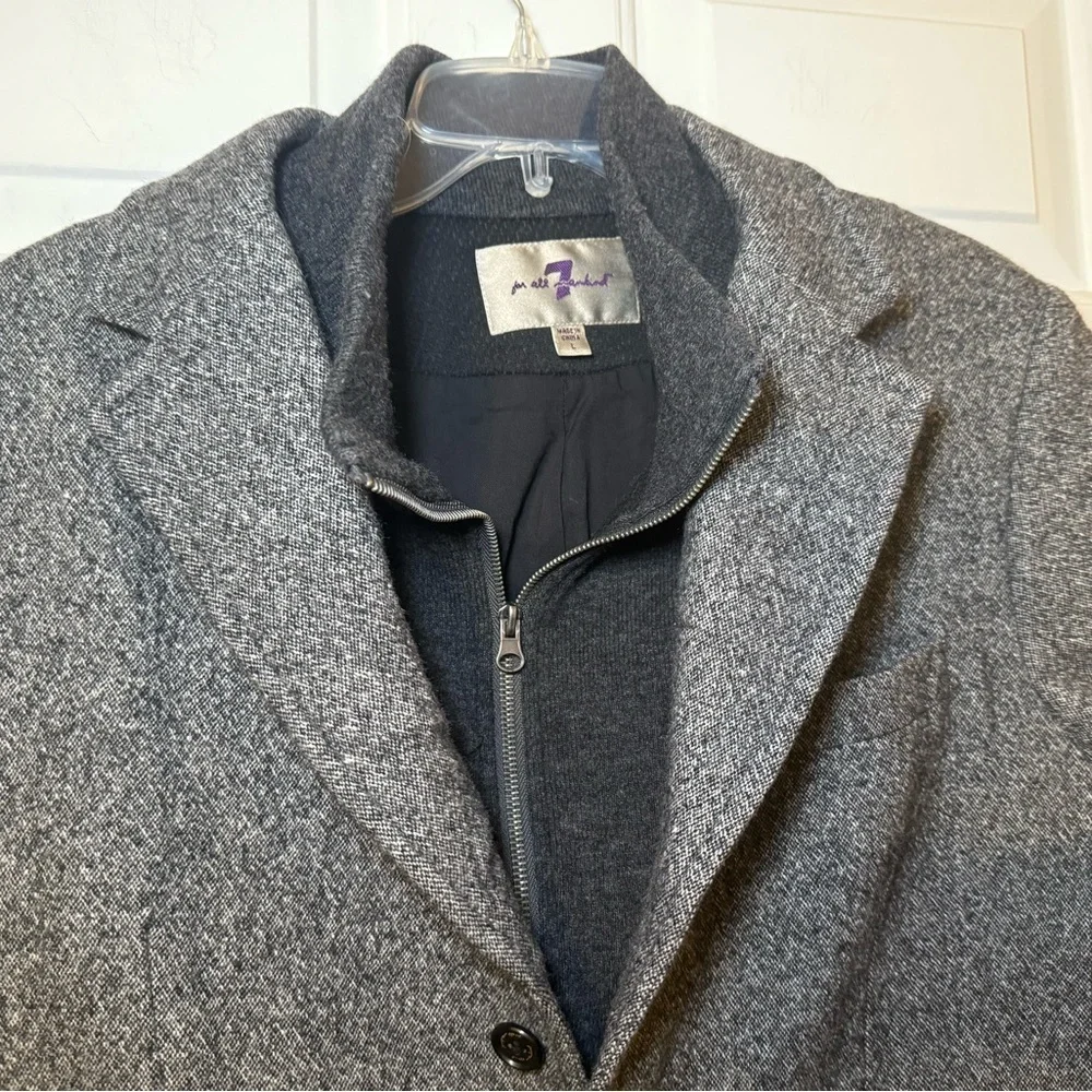 7 For All Mankind Wool Gray Tweed Single Breasted Blazer Zip Sweater Combo Large